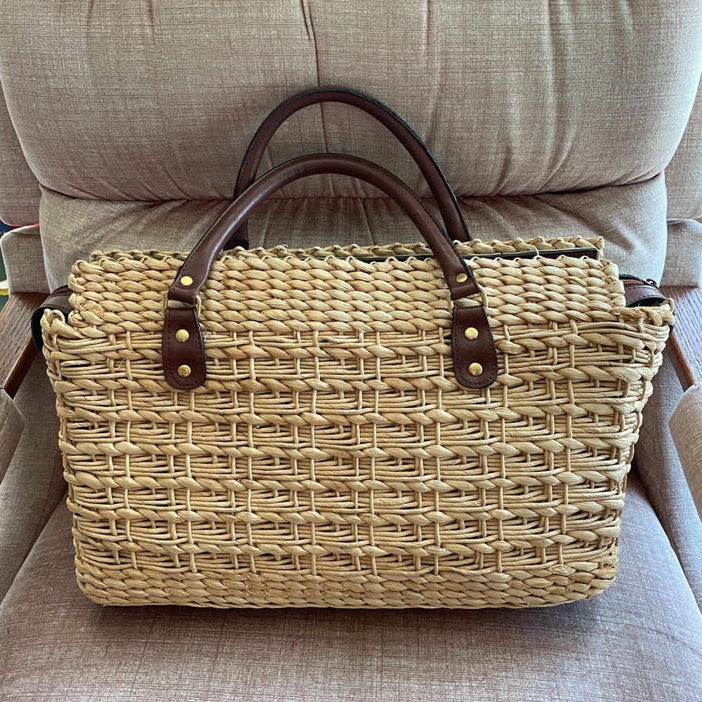 Vintage Raffia Tote, Double Handle